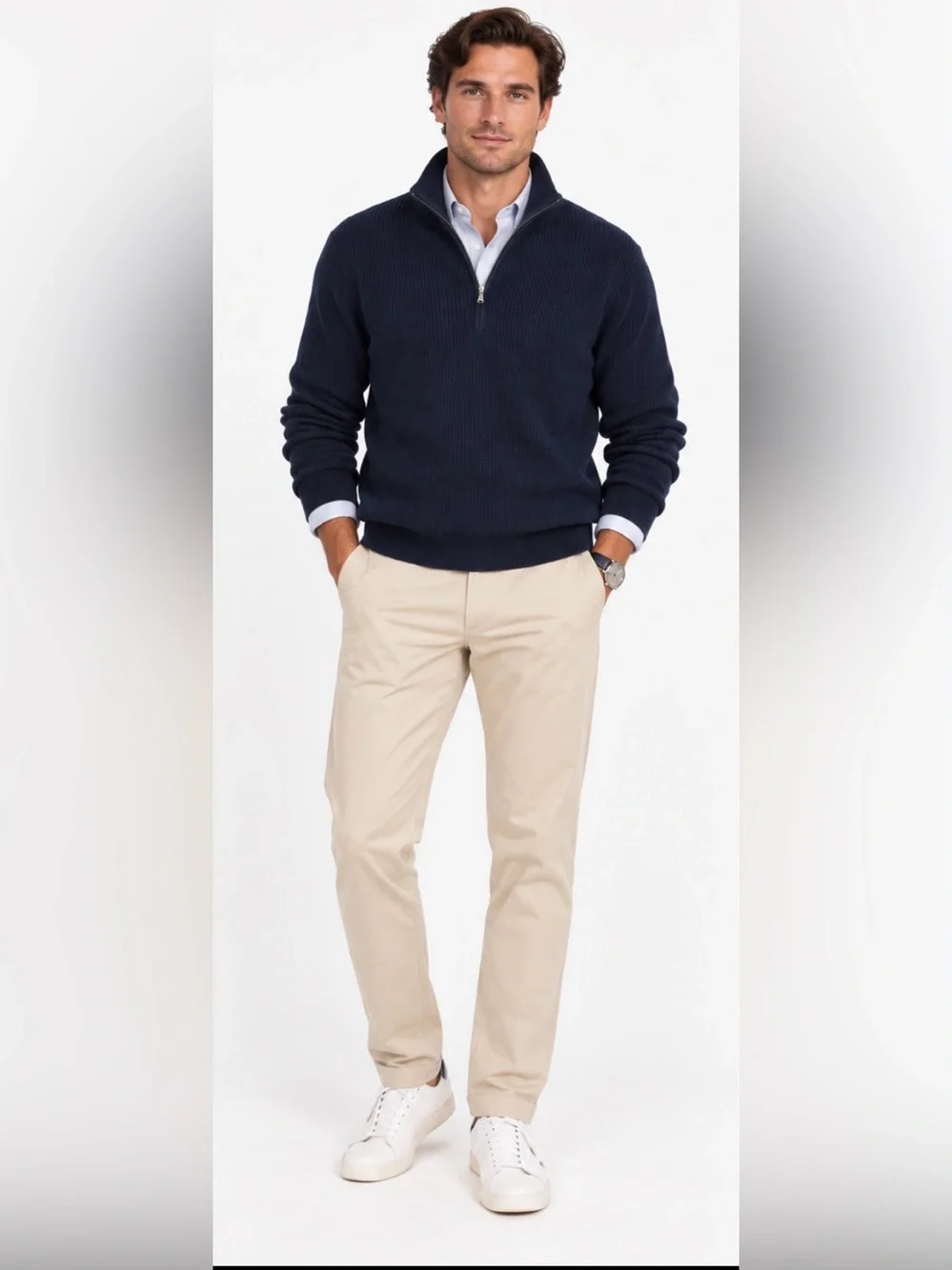 J.Crew Heritage cotton ribbed quarter-zip sweater in navy